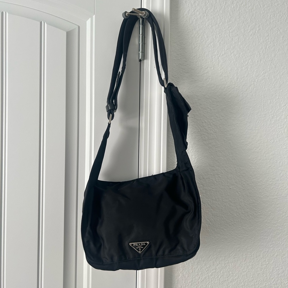 Vintage Prada Black Nylon Vela Messenger Bag